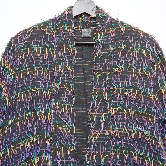 Car Pool Couture Multi Color Boho Fringe Jacket 100% Cotton M - Picture 5 of 12